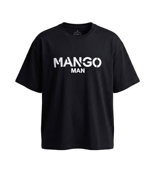 تیشرت یقه گرد مردانه باکسی طرح دار دورس پنبه مشکی Mango مدل 50814