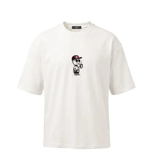 تیشرت یقه گرد مردانه باکسی طرح دار پنبه یک رو سفید مدل 50789 — تصویر ۳