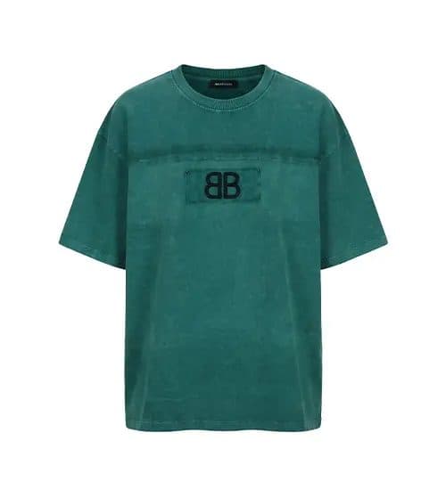 تیشرت یقه گرد مردانه باکسی طرح دار مچینست سبز Balenciaga مدل 50944