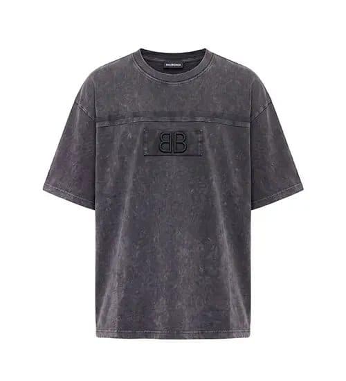 تیشرت یقه گرد مردانه باکسی طرح دار مچینست خاکستری تیره Balenciaga مدل 50946