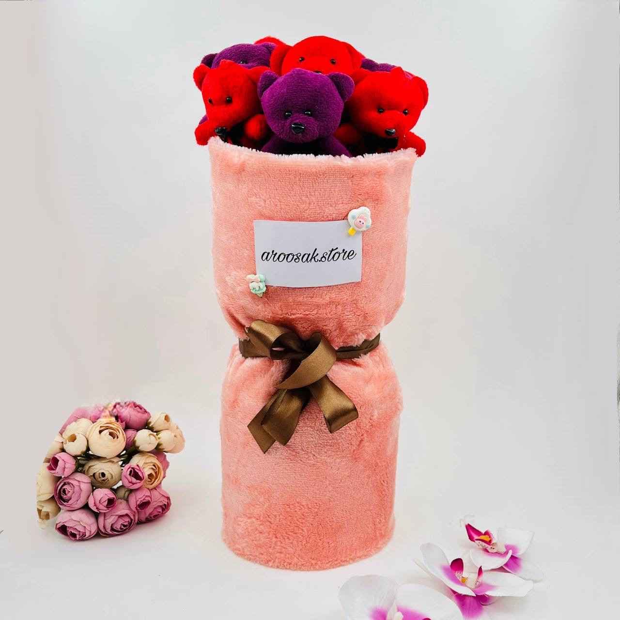 بوکت عروسکی خرس ۲ رنگ قلب دار کد 854