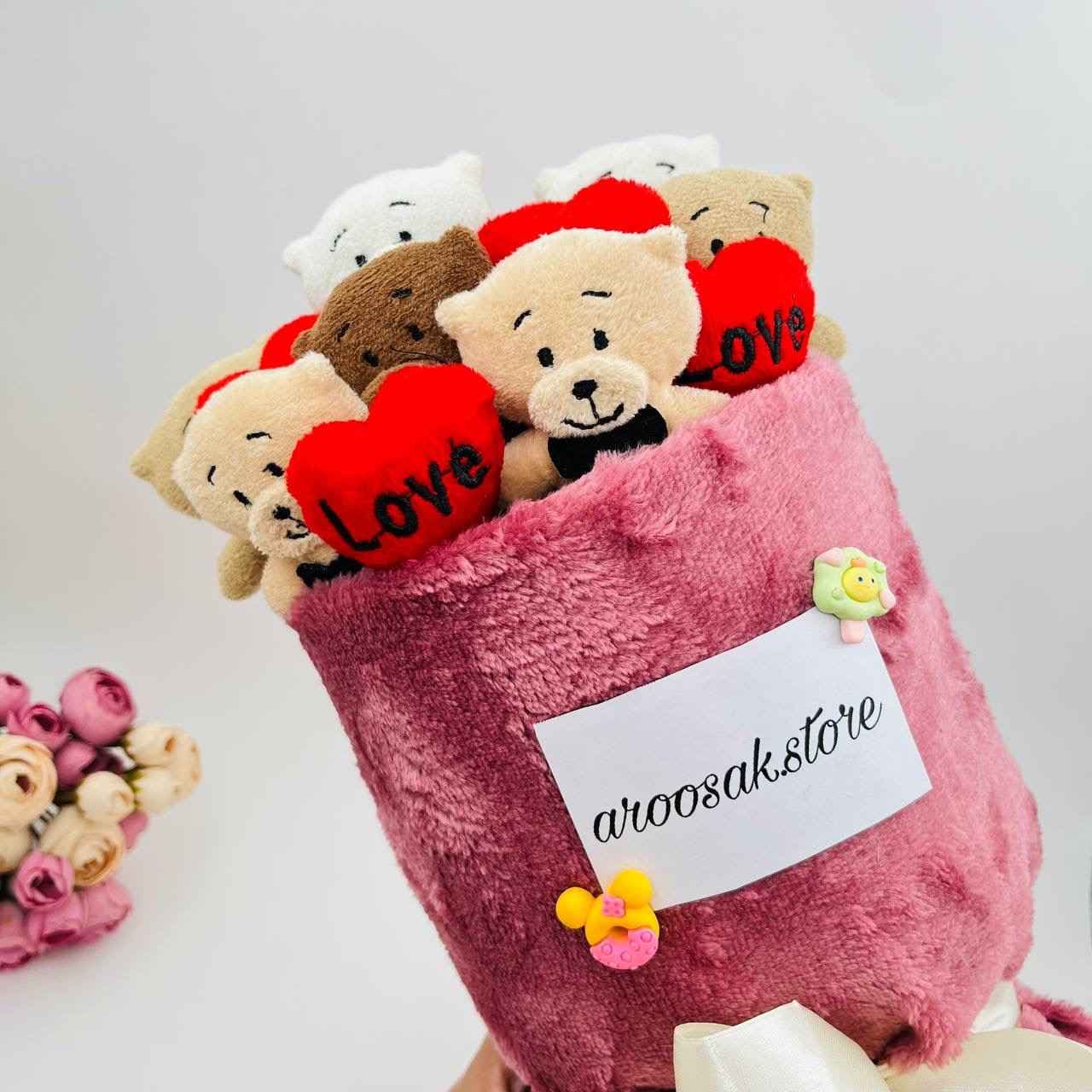 بوکت عروسکی خرس ۴ رنگ قلب دار کد 849 — تصویر ۶