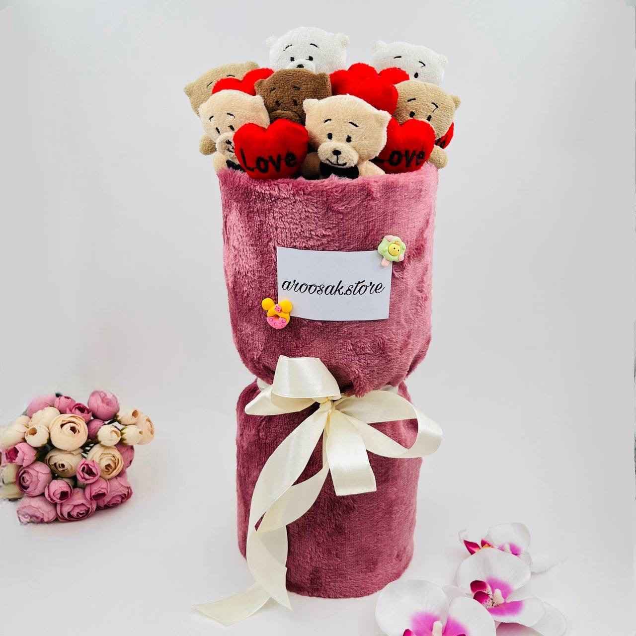 بوکت عروسکی خرس ۴ رنگ قلب دار کد 849