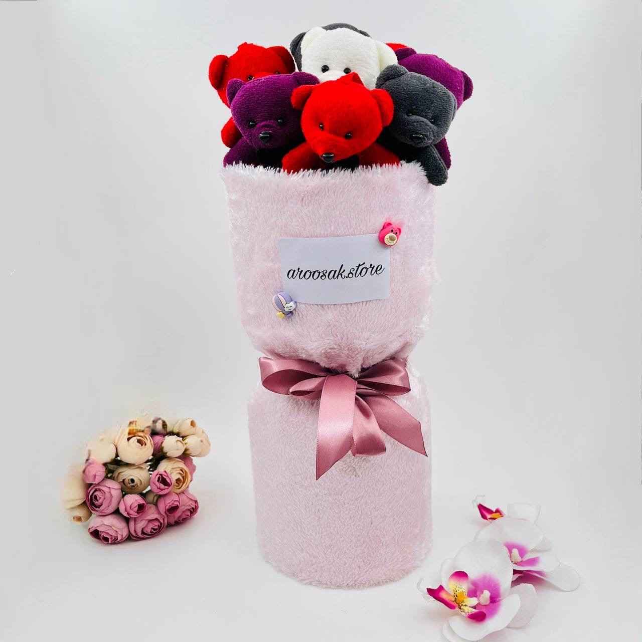 بوکت عروسکی خرس ۴ رنگ قلب دار کد 851