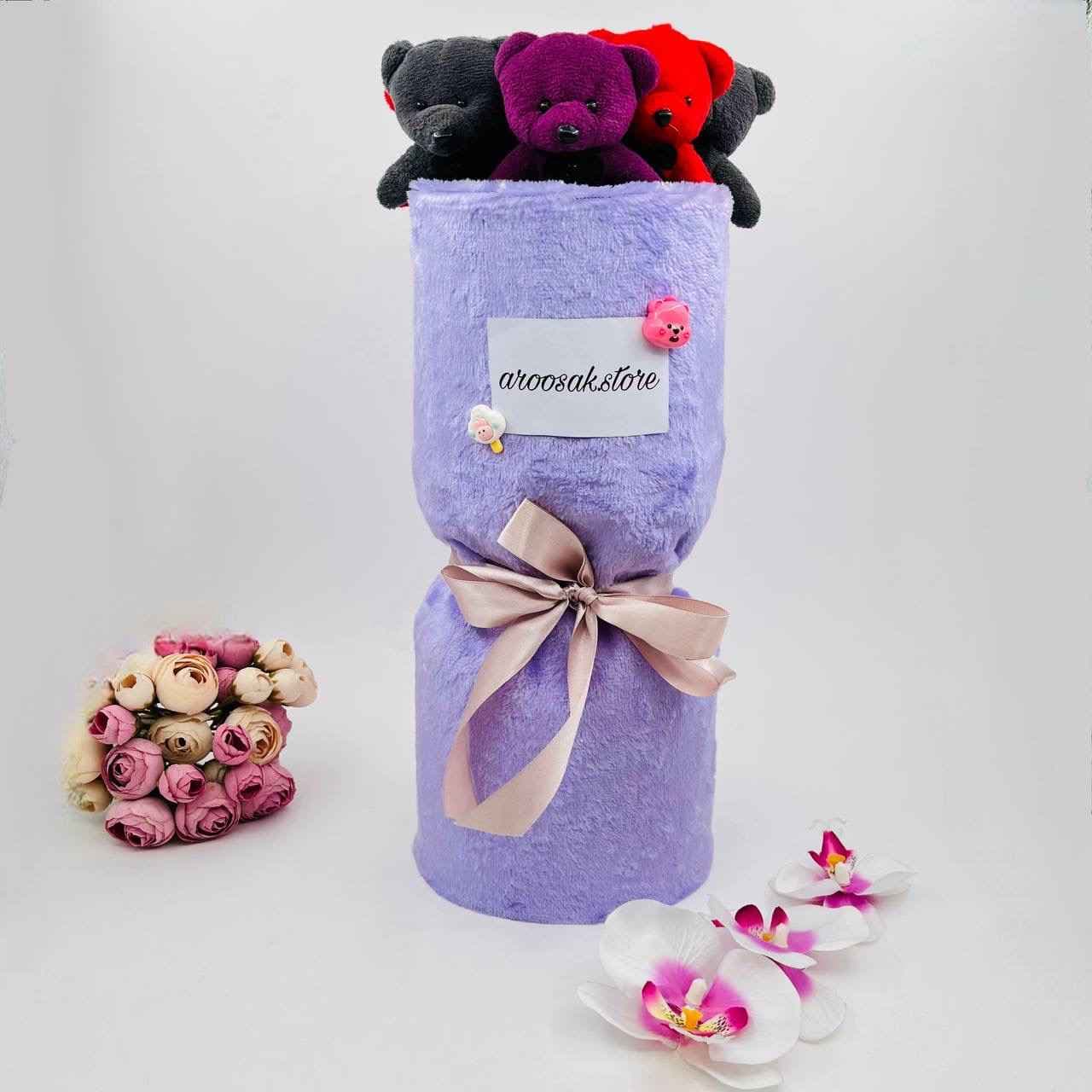 بوکت عروسکی خرس ۳ رنگ قلب دار کد 850