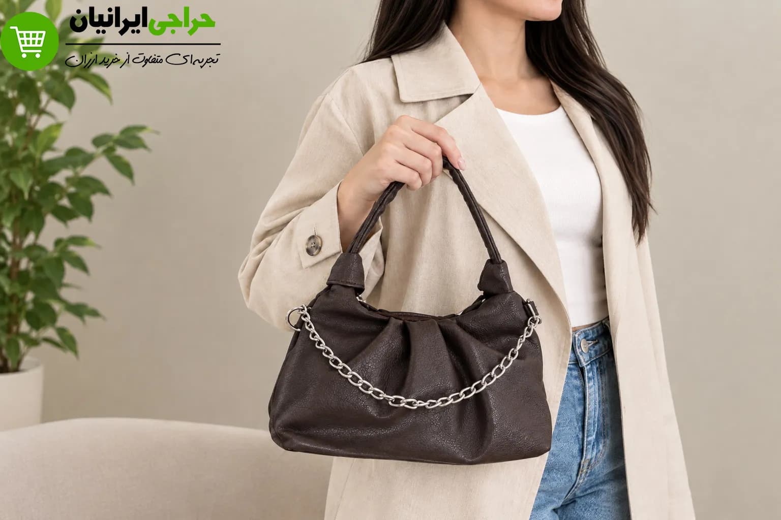 کیف چرم زنانه دستی زنجیری گره‌دار