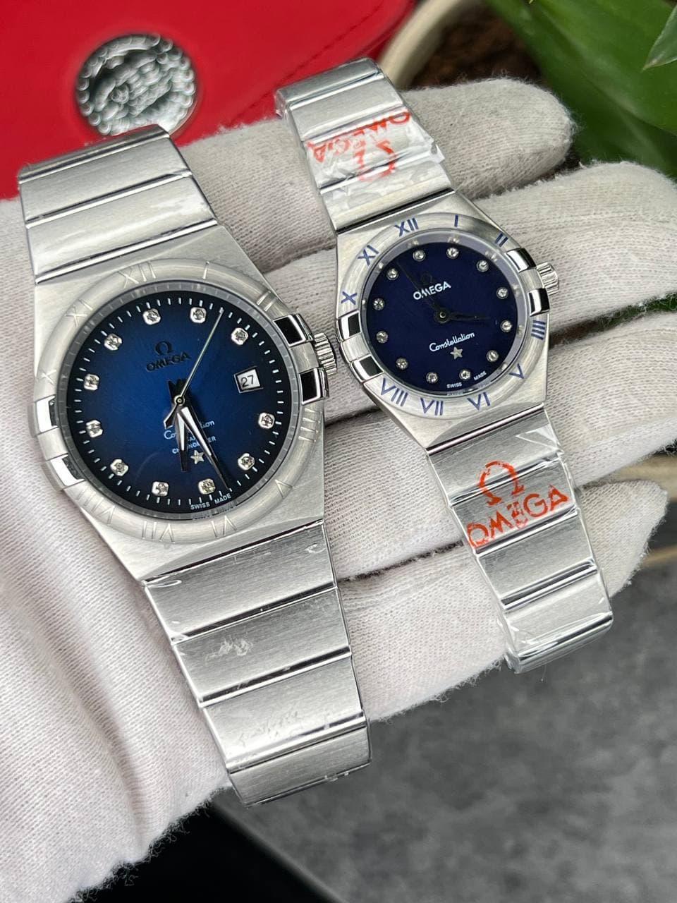 ساعت مچی مردانه و زنانه امگا کانسلیشن OMEGA Canstllation نقره ای صفحه سورمه ای اندیکس نگین — تصویر ۲