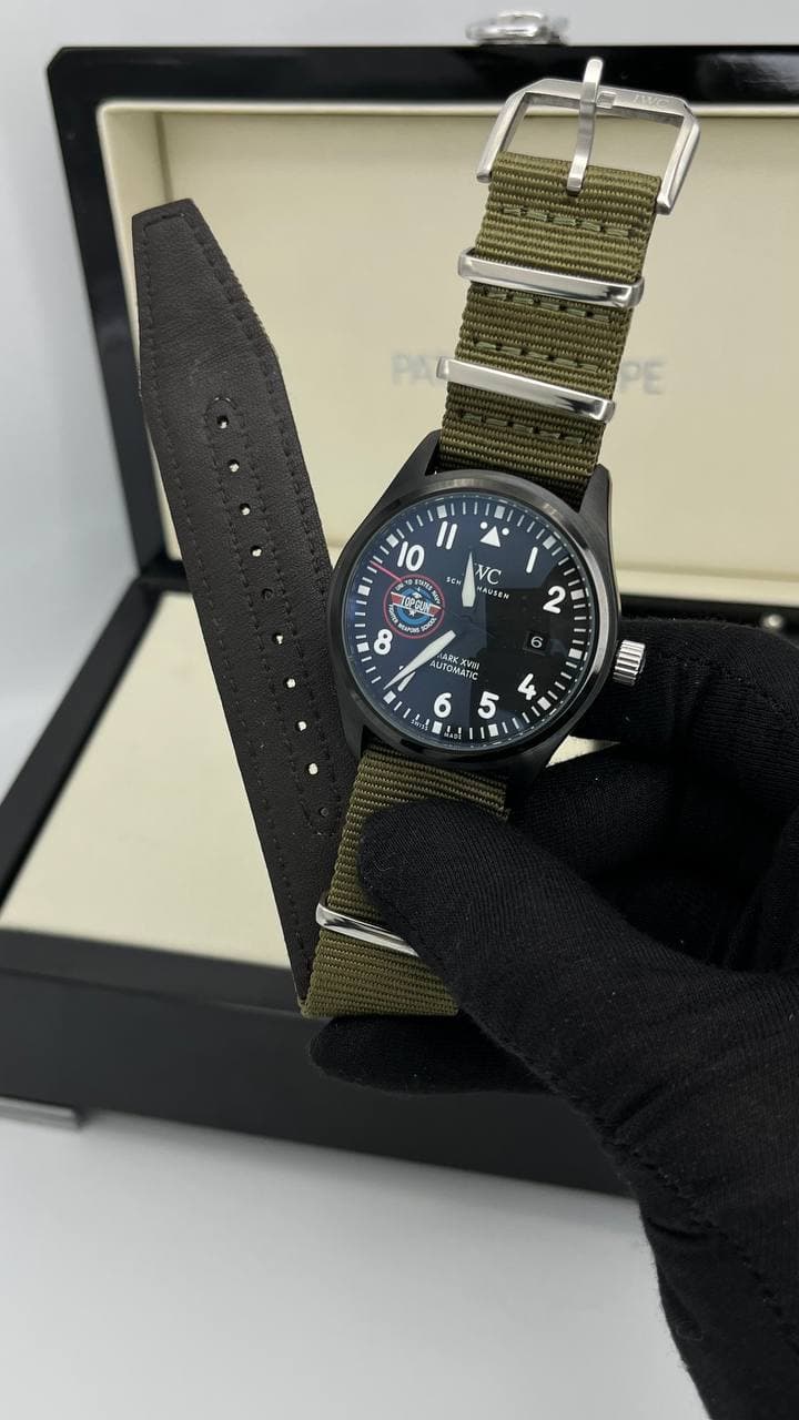 ساعت مچی مردانه ای دبیلو سی(IWC) صفحه مشکی بند سبز — تصویر ۲