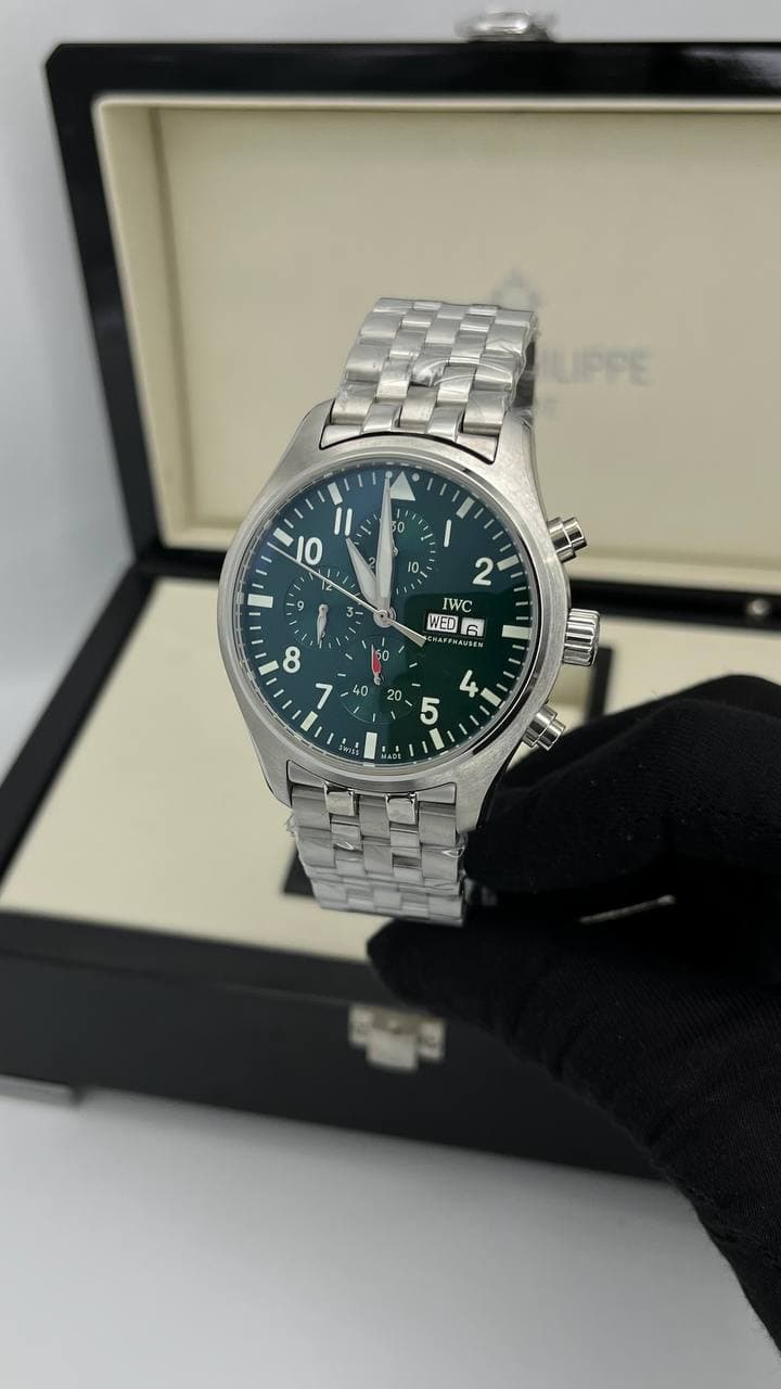 ساعت مچی مردانه ای دبیلو سی(IWC) بند استیل صفحه سبز تیره