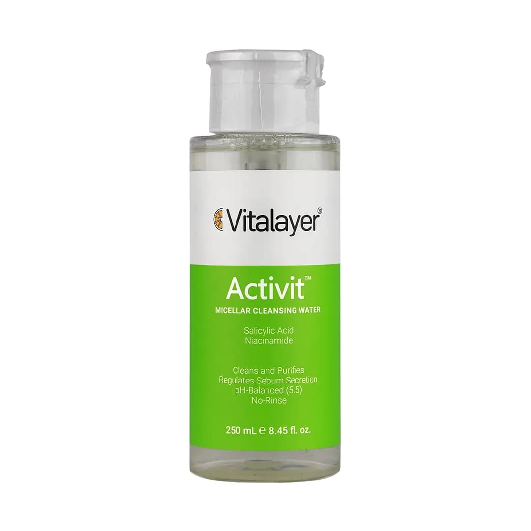 محلول پاک کننده آرایش اکتی ویت ویتالیر مناسب پوست چرب و مختلط 250 میلی لیتر/Vitalayer Activit Micellar Cleansing Water For Combination To Oily Skin 250 Ml