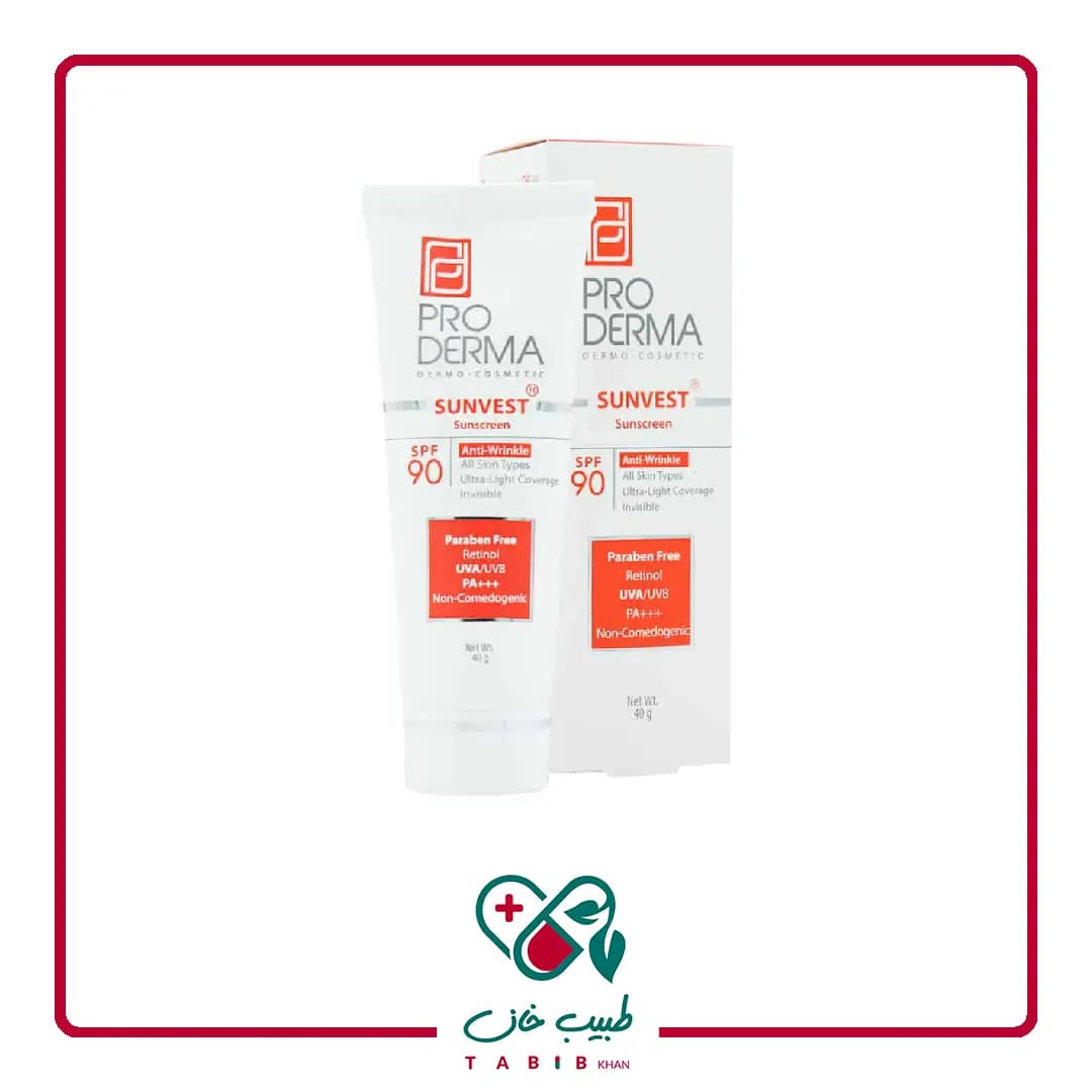 کرم ضد آفتاب پرودرما SPF90 مناسب انواع پوست ۴۰ میلی لیتر/ProDerma Sunvest Sunscreen SPF90 All Skin 40 ml — تصویر ۲