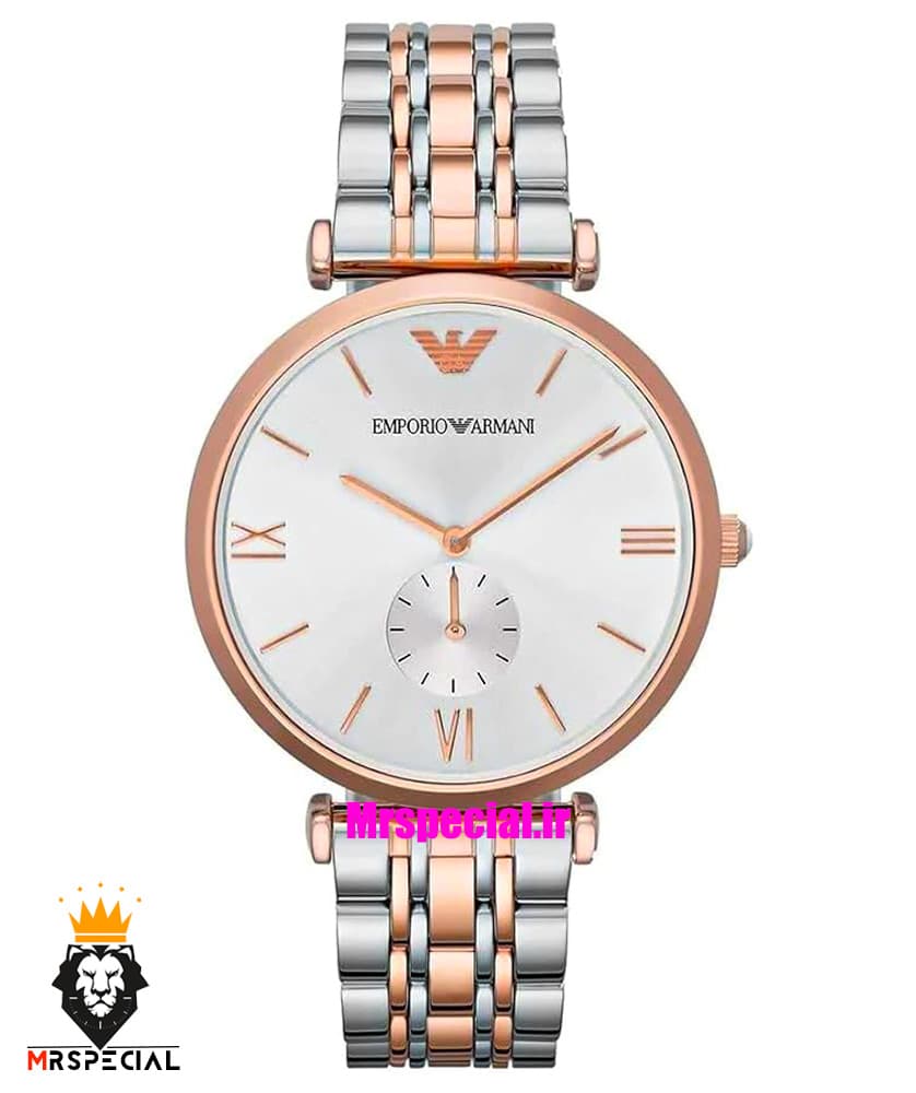 ساعت امپریو ارمانی مردانه استیل دو رنگ رزگلد صفحه سفید 021278 EMPORIO ARMANI — تصویر ۲
