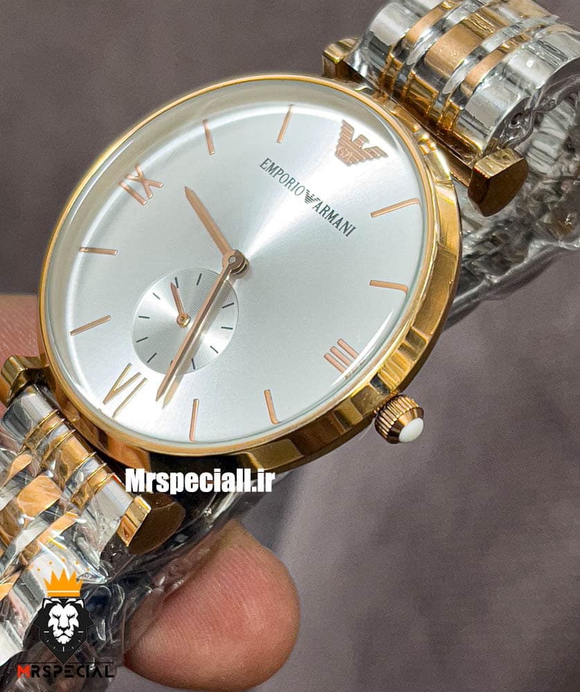 ساعت امپریو ارمانی مردانه استیل دو رنگ رزگلد صفحه سفید 021278 EMPORIO ARMANI — تصویر ۵