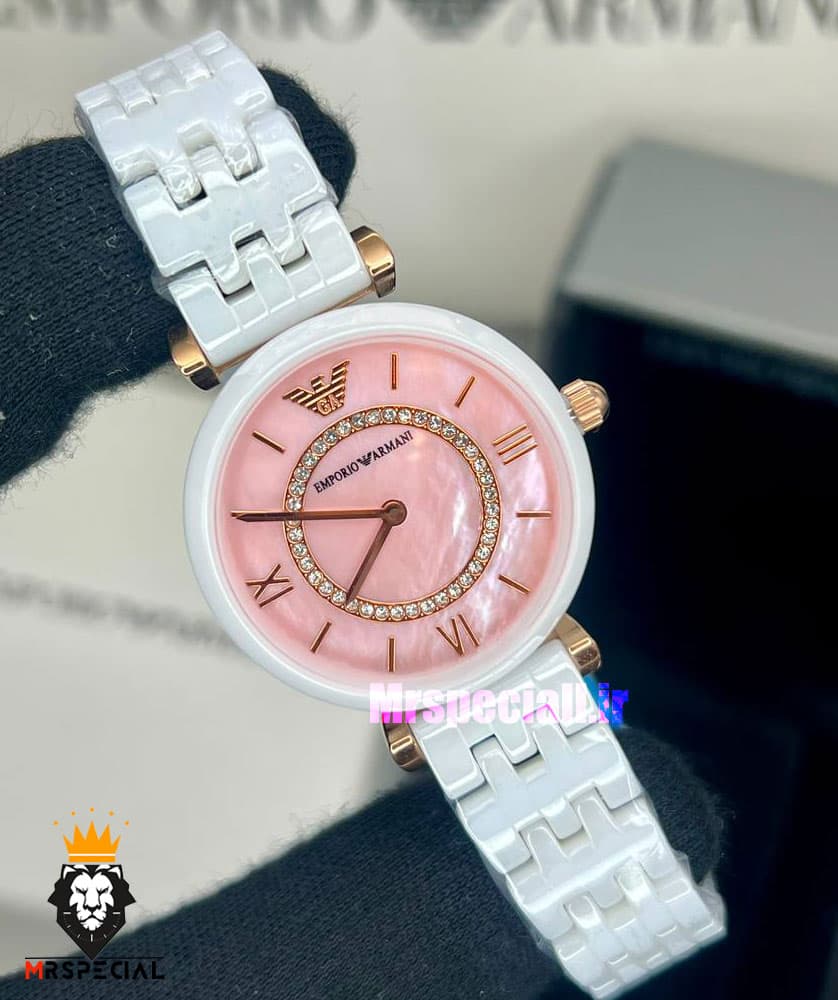 ساعت امپریو ارمانی زنانه سفید سرامیک صفحه صدف صورتی 021230 EMPORIO ARMANI — تصویر ۳