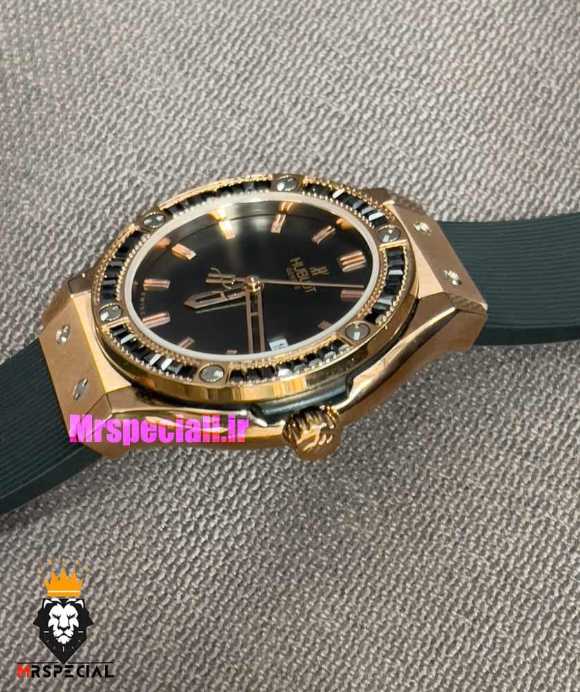 ساعت هابلوت زنانه رزگلد نگین باگت مشکی بند رابر مشکی صفحه مشکی HUBLOT BIG BANG 021219 — تصویر ۱۲