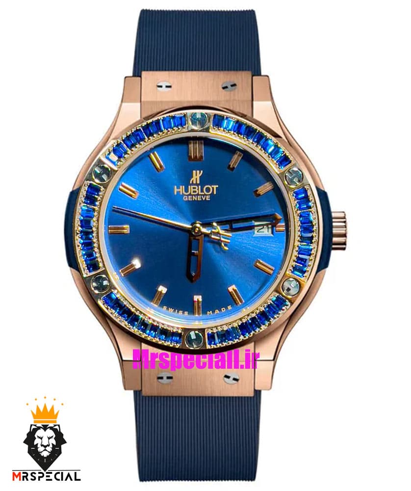 ساعت هابلوت زنانه رزگلد نگین باگت ابی بند رابر ابی صفحه ابی HUBLOT BIG BANG 021218 — تصویر ۲