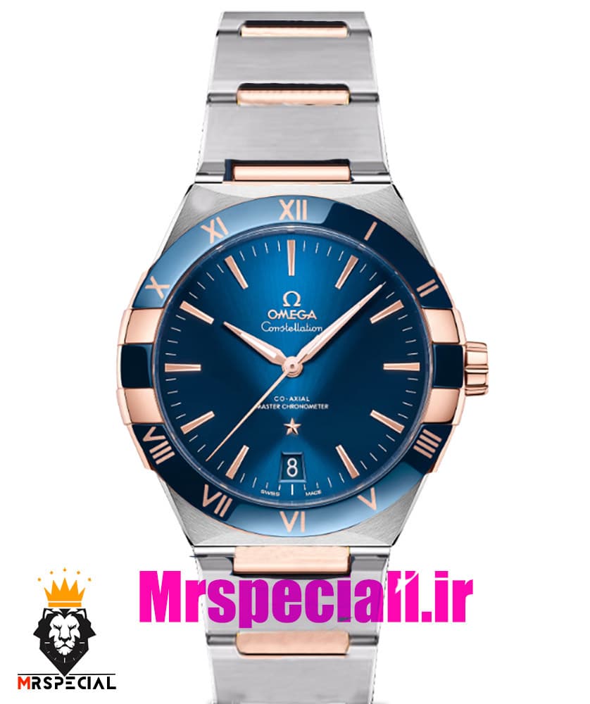 ساعت امگا مردانه مدل کانسلیشن دو رنگ رزگلد صفحه ابی OMEGA Constllation Co-Axial 021214