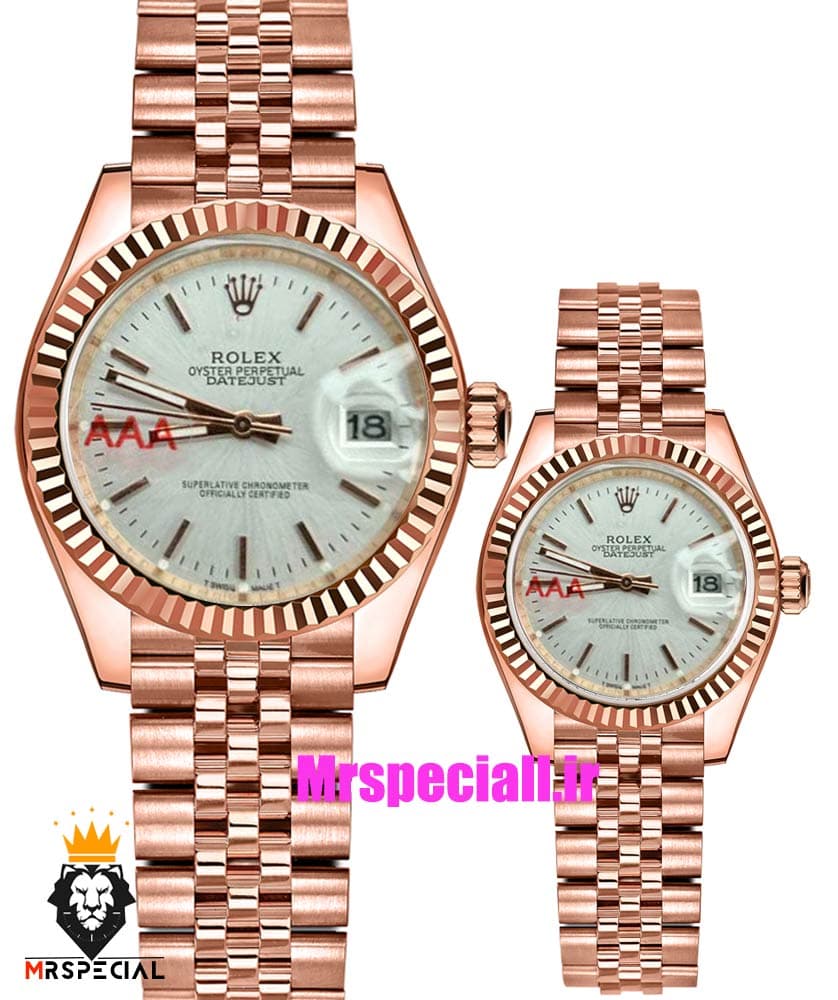 ساعت ست رولکس مردانه و زنانه دیت جاست کوارتز رزگلد صفحه سفید 021190 ROLEX DATEJUST — تصویر ۴