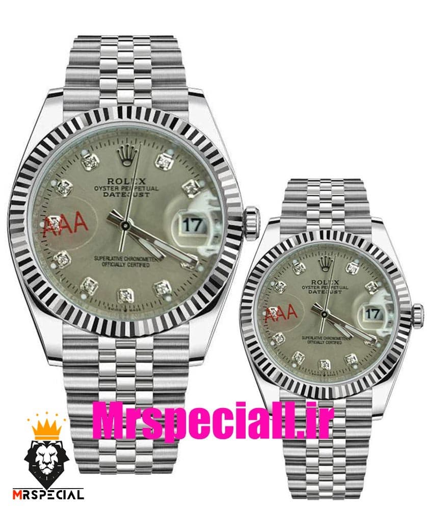 ساعت ست رولکس مردانه و زنانه دیت جاست کوارتز استیل صفحه طوسی 021189 ROLEX DATEJUST