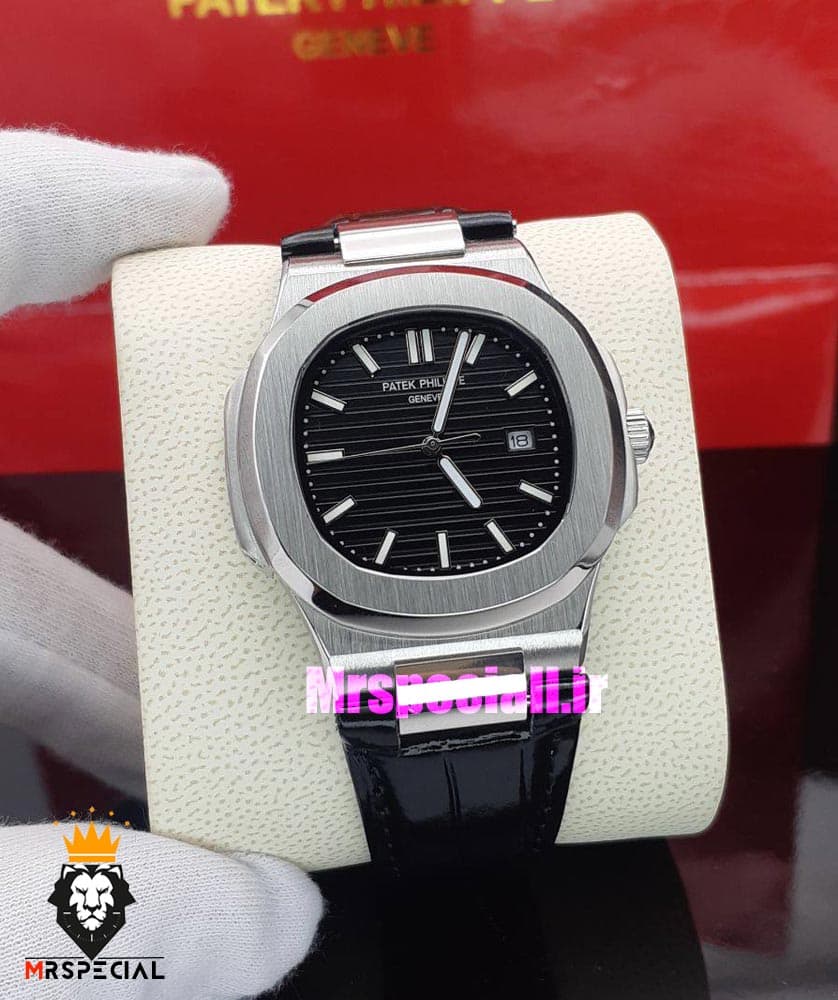 ساعت پتک فیلیپ مردانه مدل ناتیلوس کوارتز بند چرم مشکی صفحه مشکی Patek Philippe NUATILOS 021183 — تصویر ۷