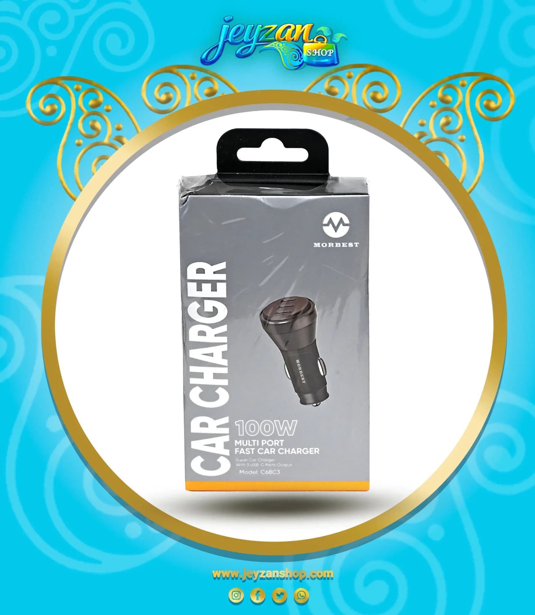 شارژر فندکی تایپ سی با سه USB C موربست مدلC68C3 — تصویر ۴