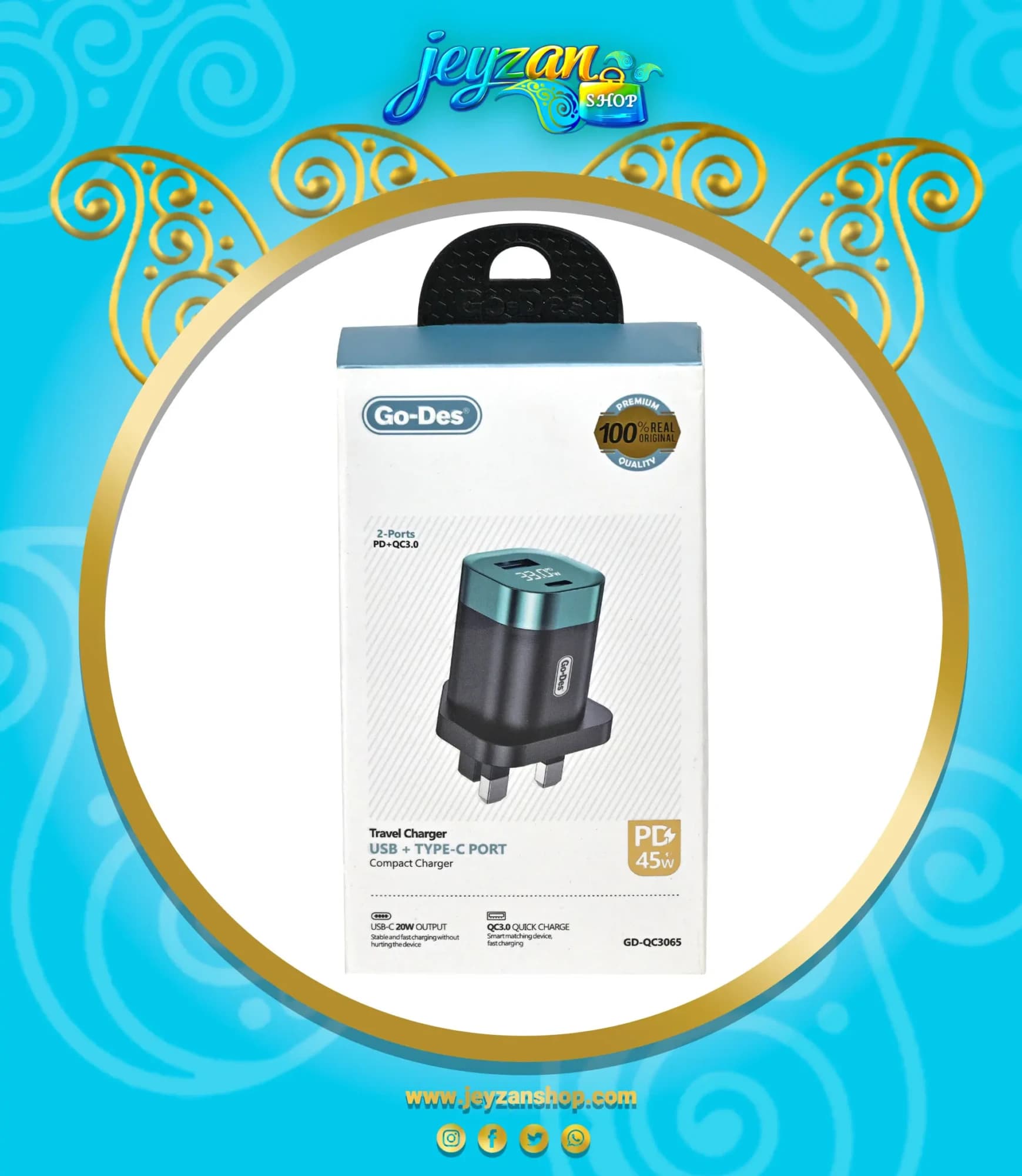 شارژر دیواری گودس 45 وات سوپر فست شارژ GD-QC 3065 — تصویر ۶