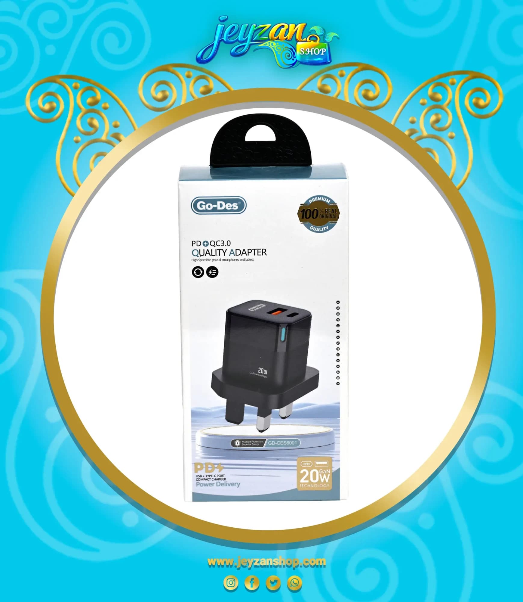 شارژر دیواری گودس 20 وات فست شارژ GD-CES6001