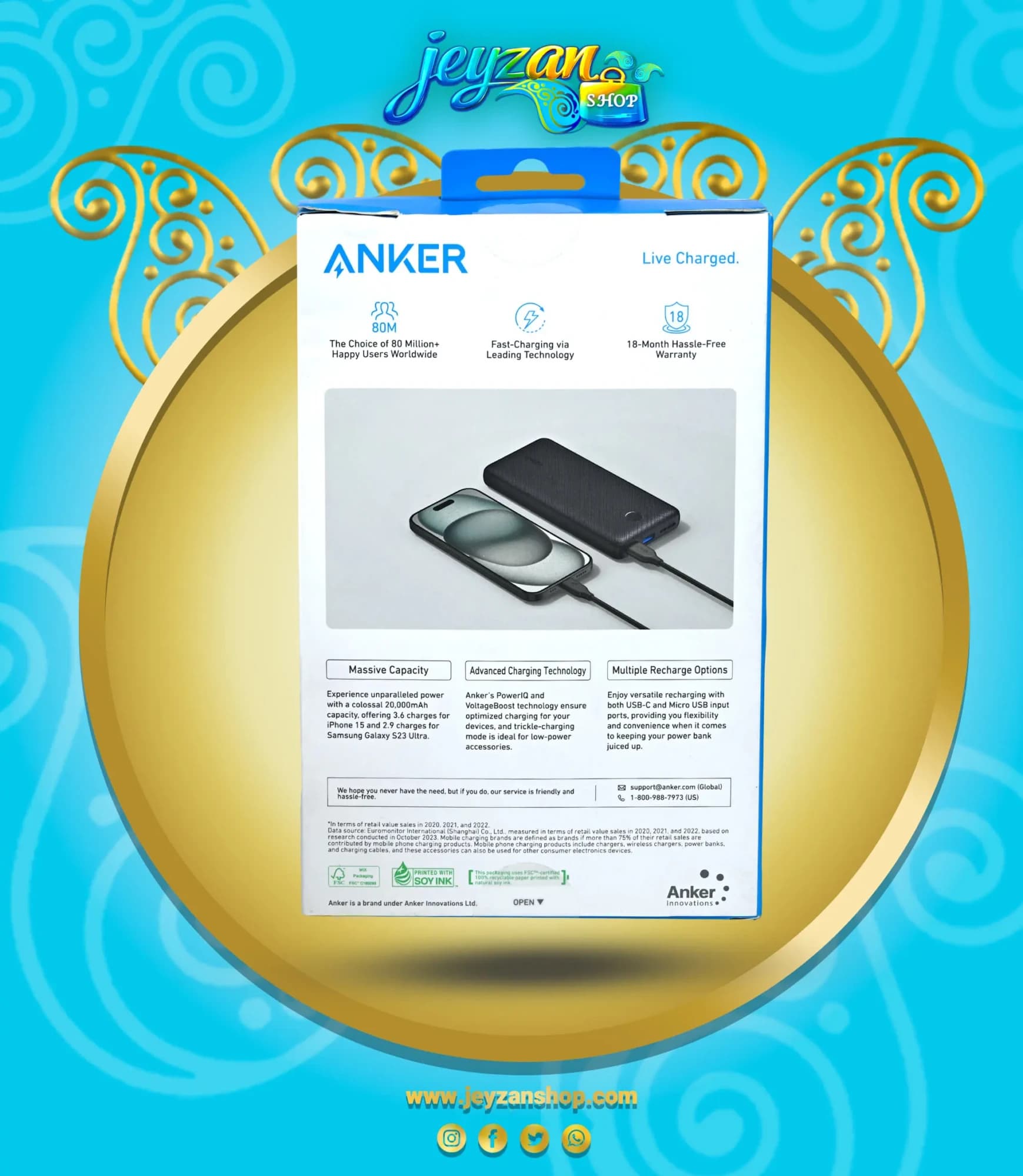 پاوربانک 20000 فست شارژ انکر مدل A1268H13 آی کیو دار — تصویر ۵