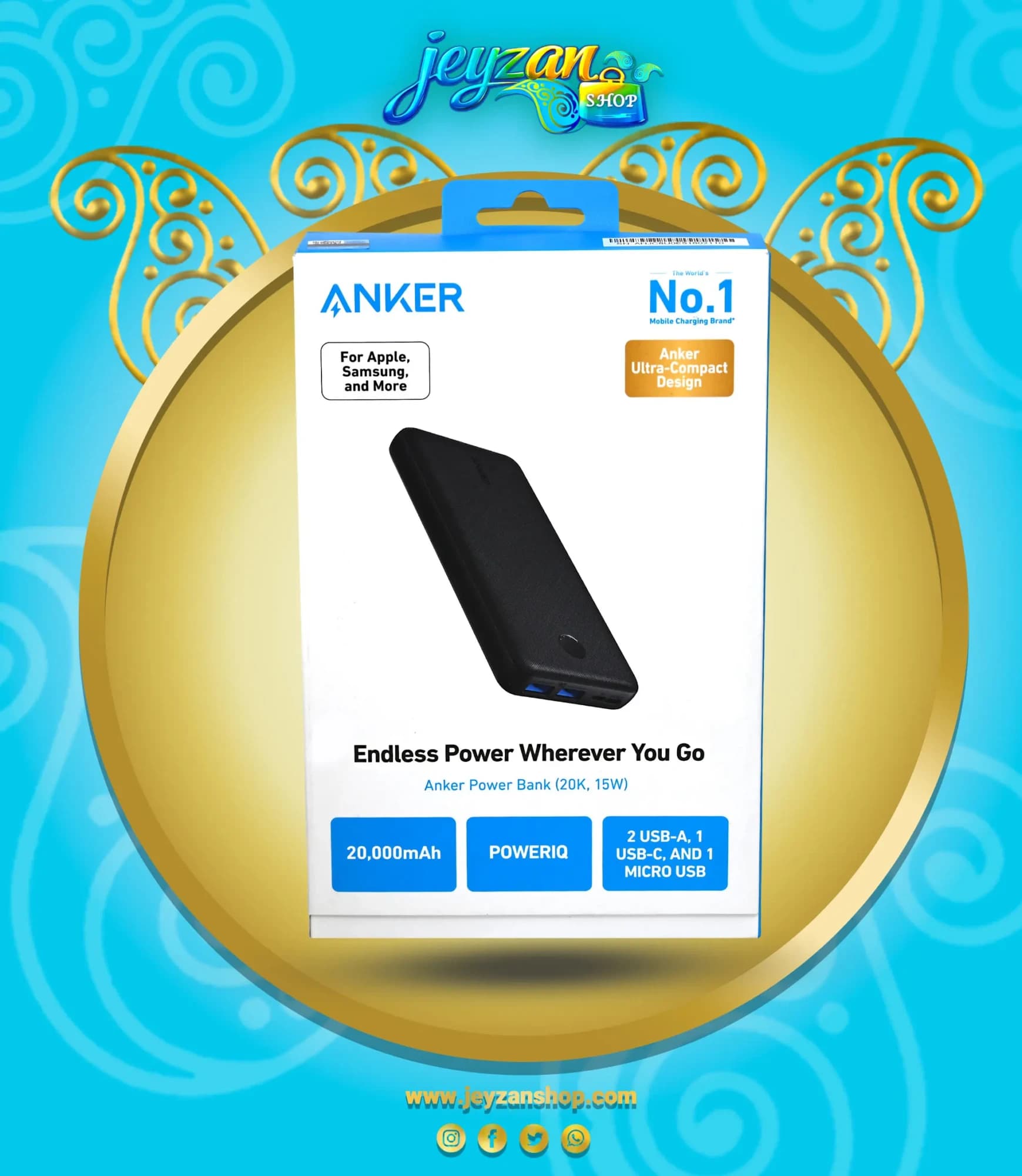 پاوربانک 20000 فست شارژ انکر مدل A1268H13 آی کیو دار — تصویر ۲