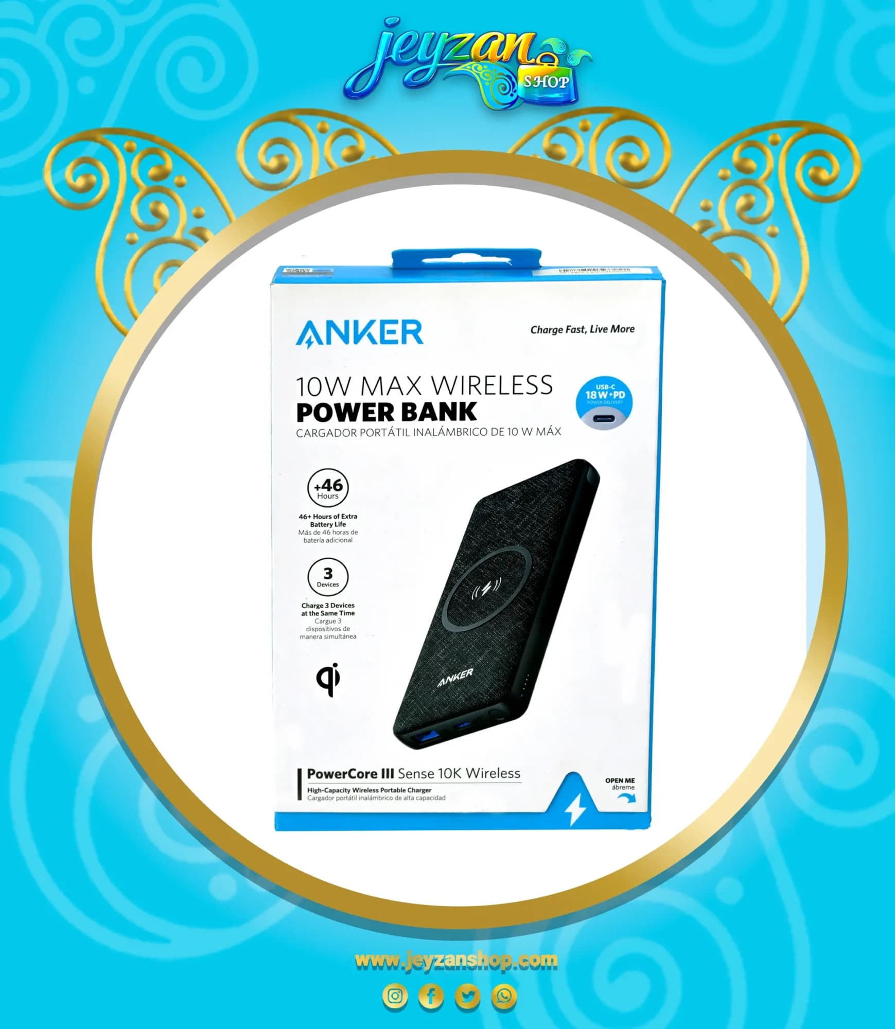 پاوربانک 10000 وایرلس فست شارژ انکر مدل A1617H11 آی کیو دار — تصویر ۲