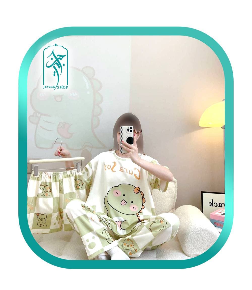 لباس ست سه تکه راحتی دخترانه و زنانه طرح اژدها Gura Soy کد H086