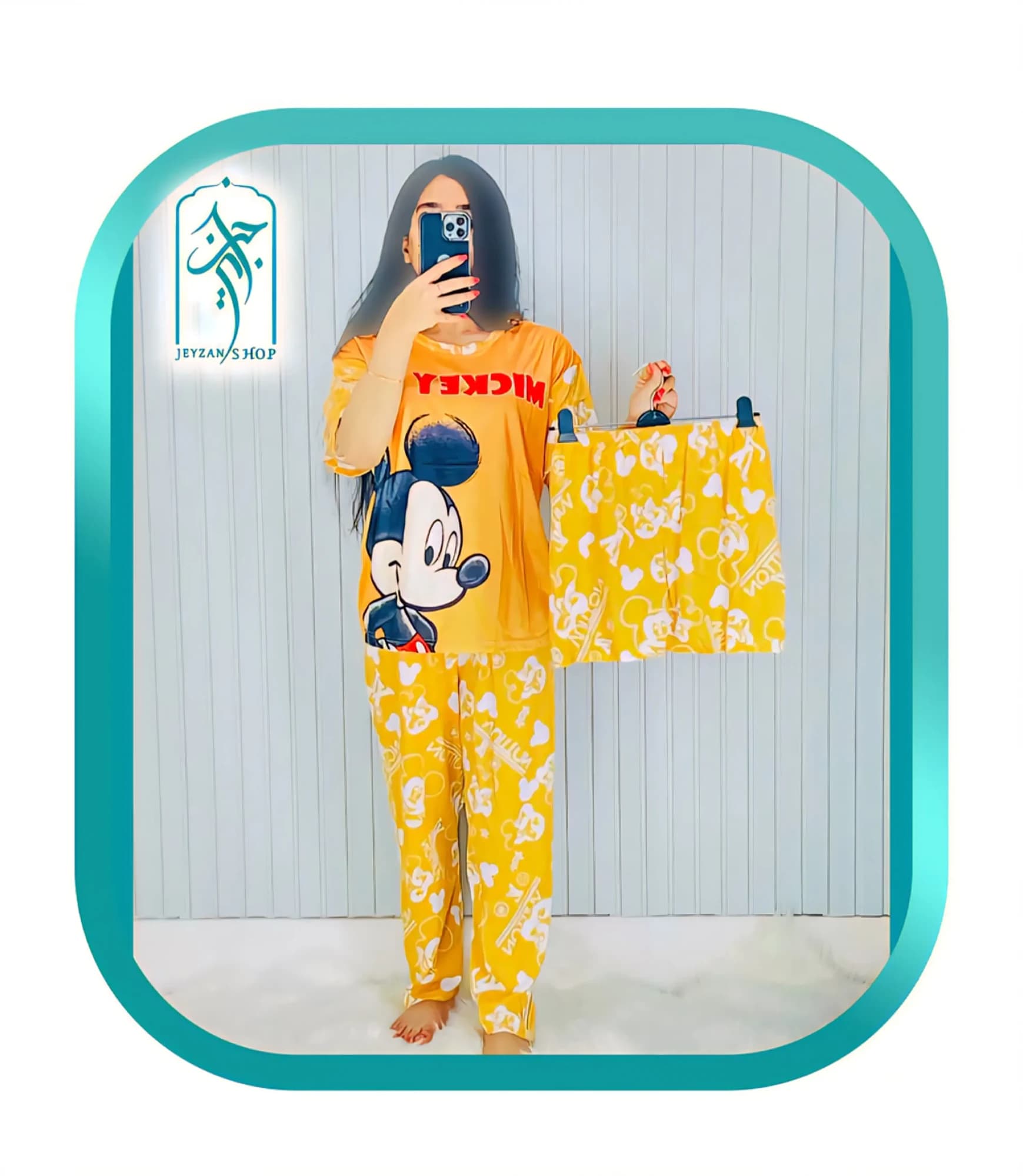 لباس ست سه تکه راحتی دخترانه و زنانه طرح میکی موس زرد کد H080 — تصویر ۲