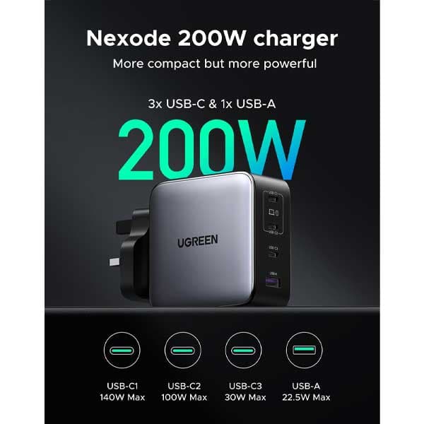 شارژر دیواری 200 وات با سه پورت USB-C و یک پورت USB-A یوگرین مدل 35540 — تصویر ۵