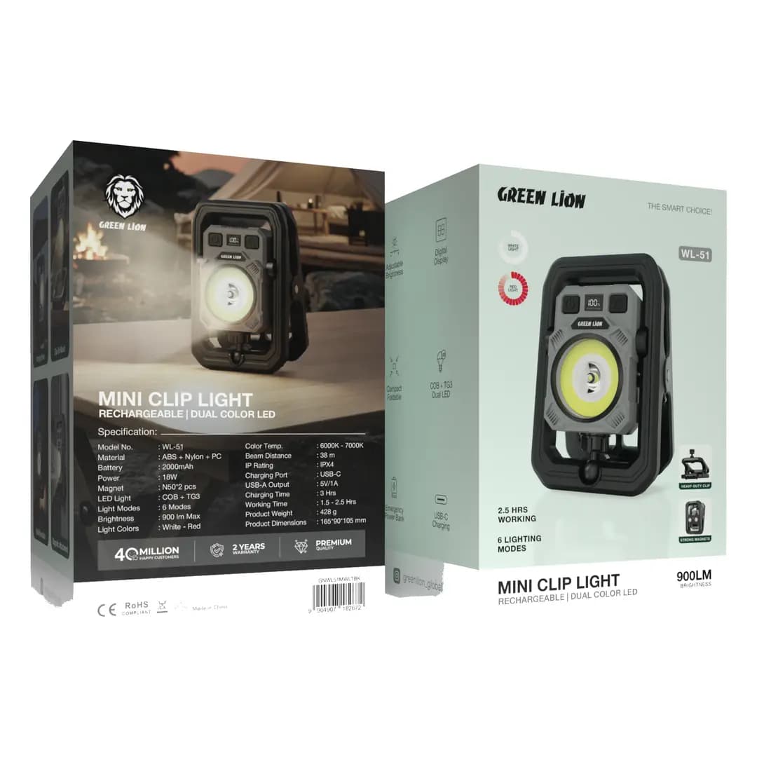 چراغ LED گیره‌ای شارژی گرین لاین Mini Clip با نور دو رنگ و 900 لومن — تصویر ۱۱