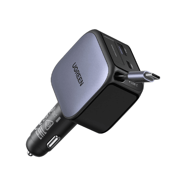 شارژر فندکی با کابل جمع شونده(retractable) 60 وات یوگرین با 3 پورت USB-C و USB-A مدل EC602 کد 55212B — تصویر ۲