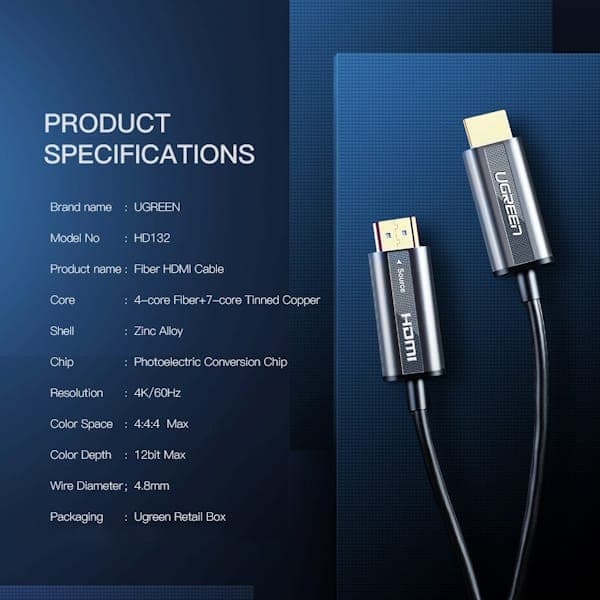 کابل تبدیل HDMI به HDMI یوگرین مدل HD132 کد 50215 طول 15 متر — تصویر ۶