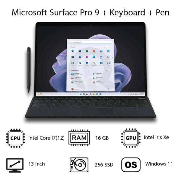 لپ تاپ آکبند Microsoft Surface Pro 9 – i7/16/256 + کیبورد و قلم