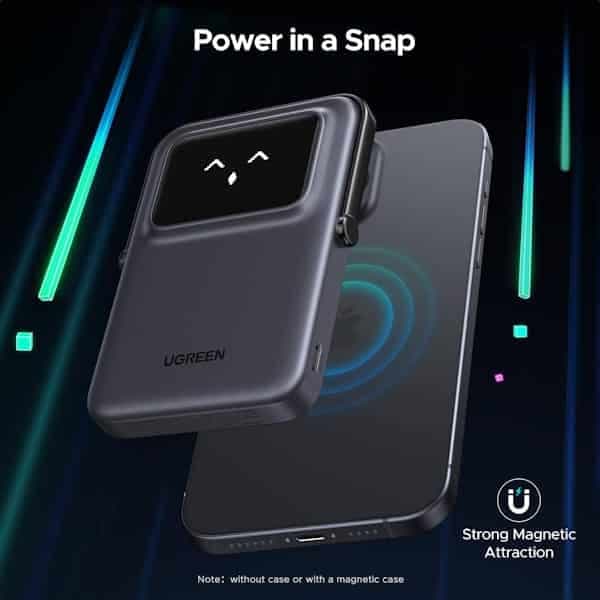 پاور بانک بی سیم آدمکی مغناطیسی 20 وات یک پورت 5000mAh یوگرین مدل PB571 همراه با کابل USB-C