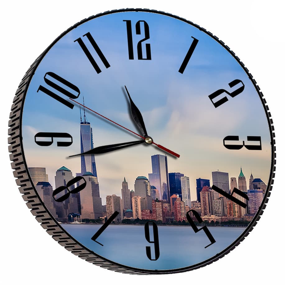 ساعت دیواری عقربه‌ای با نشانگر عددی مدل کوارتز طرح نمای شهری — تصویر ۵