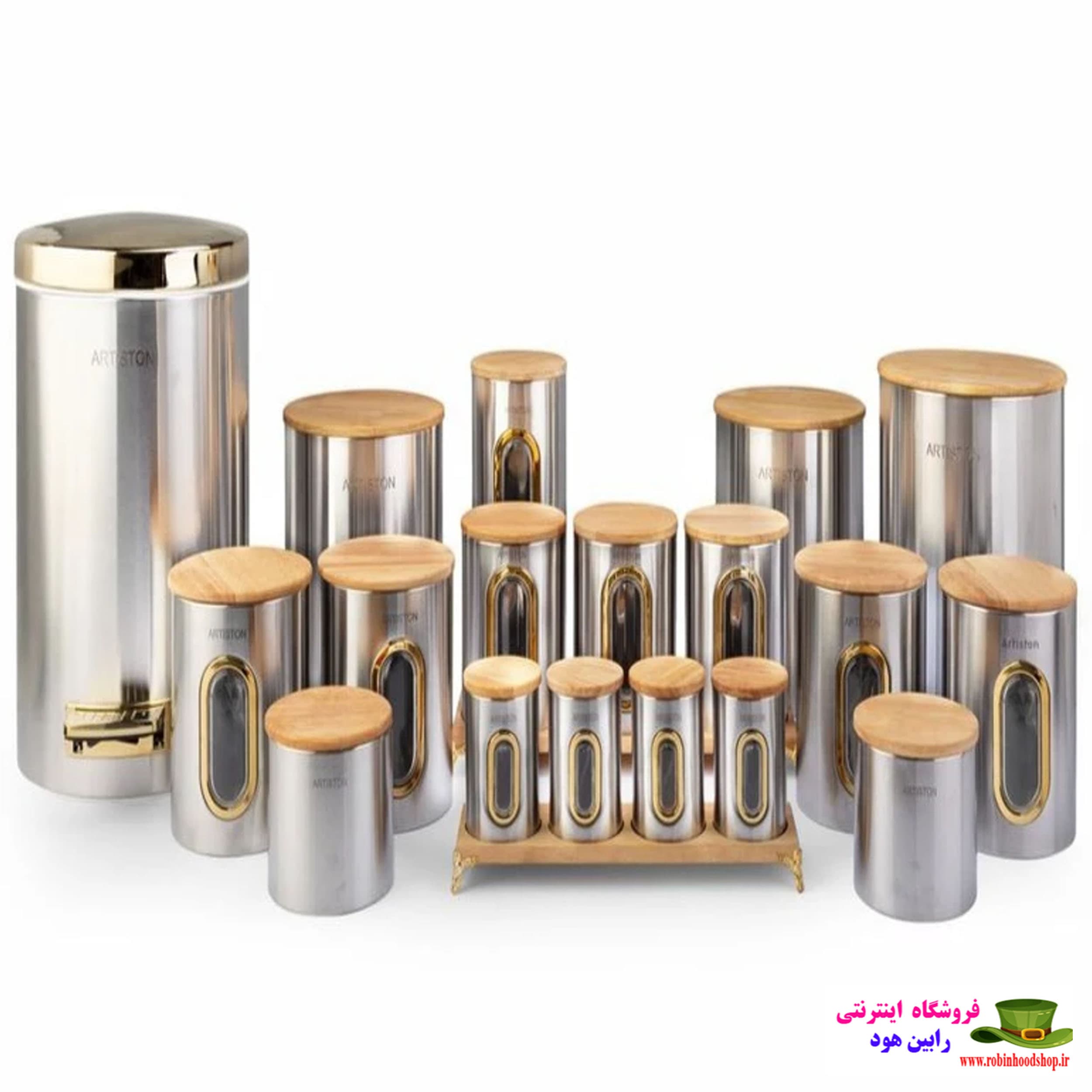 سرویس 20 پارچه استیل طلایی درب بامبو آرتیستون