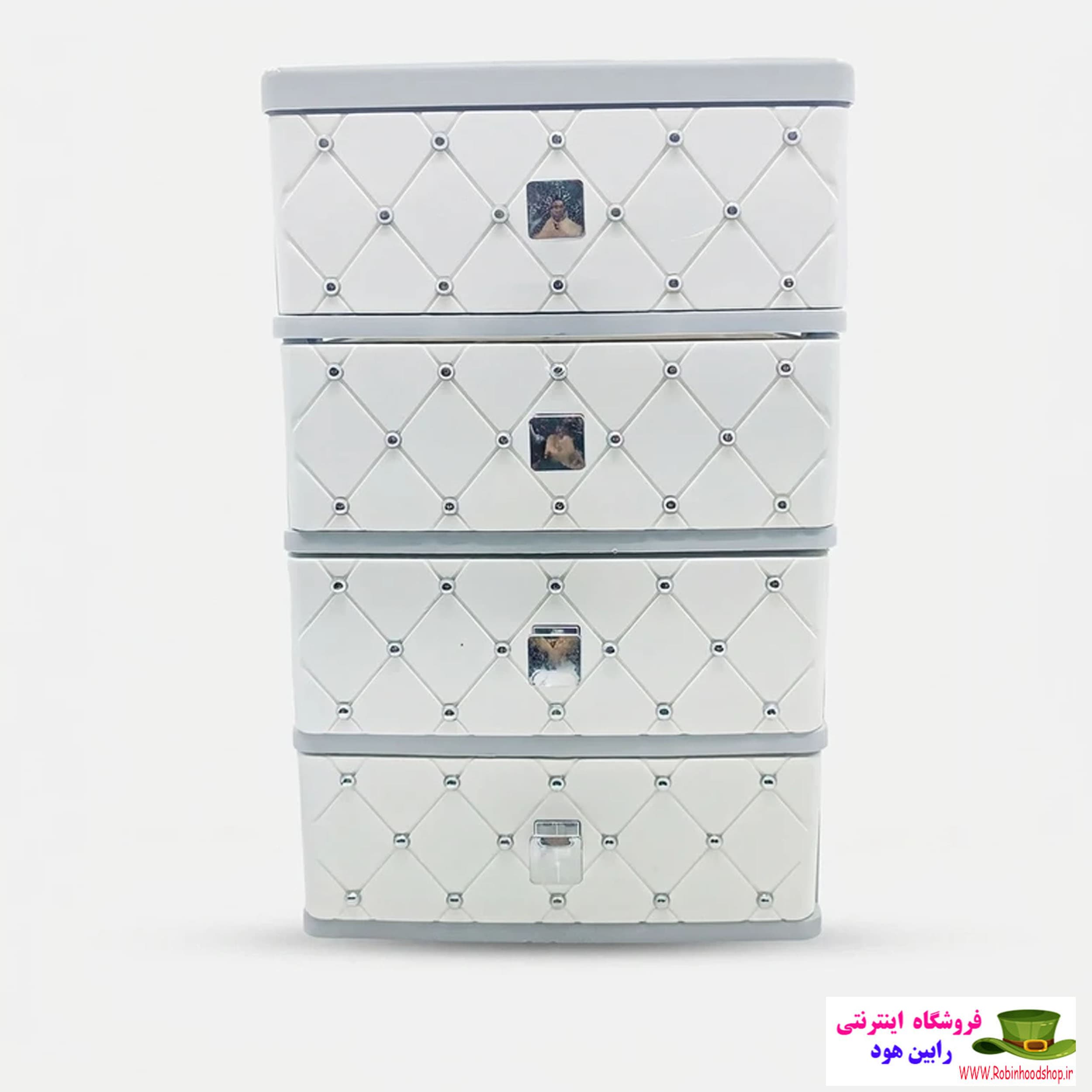 فایل کشویی هوم کت مدل نگین‌دار، 4 کشو، ابعاد 35×25×40 سانتی‌متر، وزن 1800 گرم، جنس پلاستیک فشرده