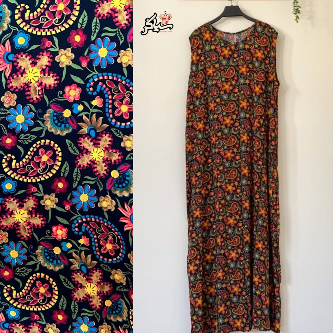 پیراهن نخی حلقه ای ساحلی زنانه خنک و تابستونی (بدون آبرفت) گلدار شاد — تصویر ۵