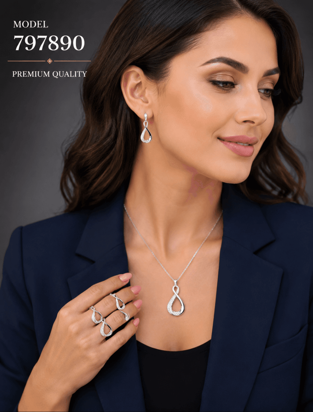 نیمست زنانه طرح بینهایت و اشک پیچی سیلور اورجینال مدل 797890 Silver Infinity Twisted Teardrop Jewelry Set – Original Model 797890