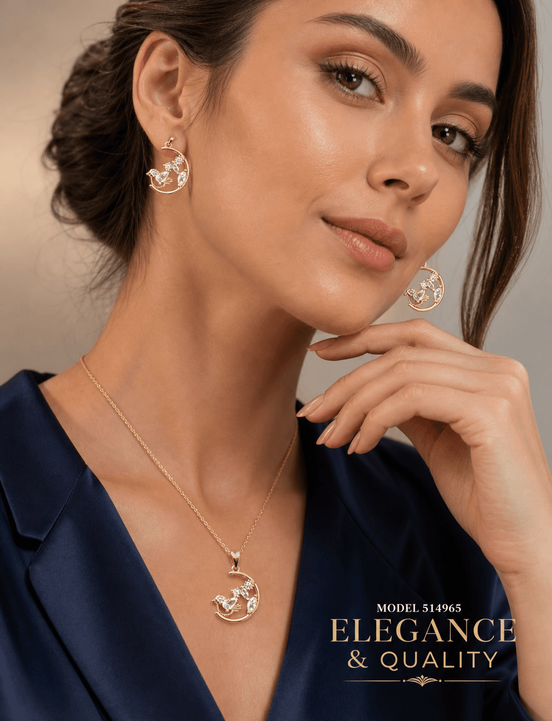 نیم‌ست زنانه طرح هلال ماه و پرنده مدل 514965 | Crescent Moon Bird Jewelry — تصویر ۳