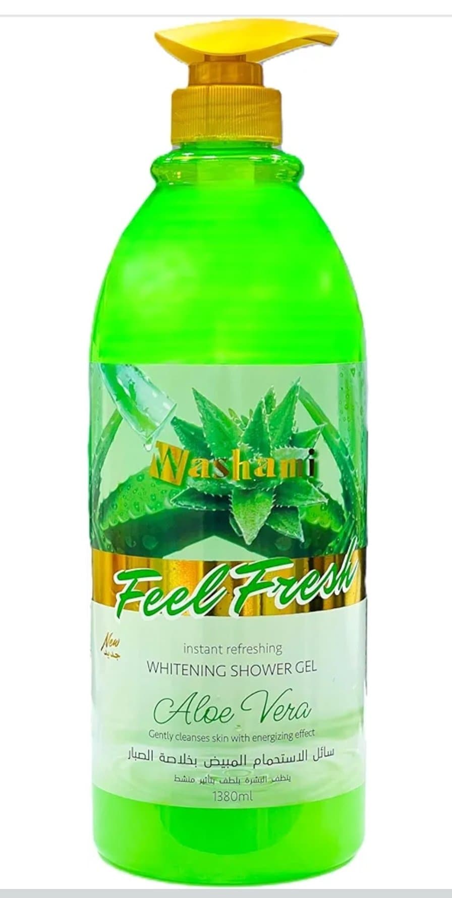 شاور ژل سفید کننده و آبرسان واشامی (Washami) مدل Feel Fresh با عصاره آلوئه‌ورا – حجم ۱۳۸۰ میلی‌لیتر (اورجینال)
