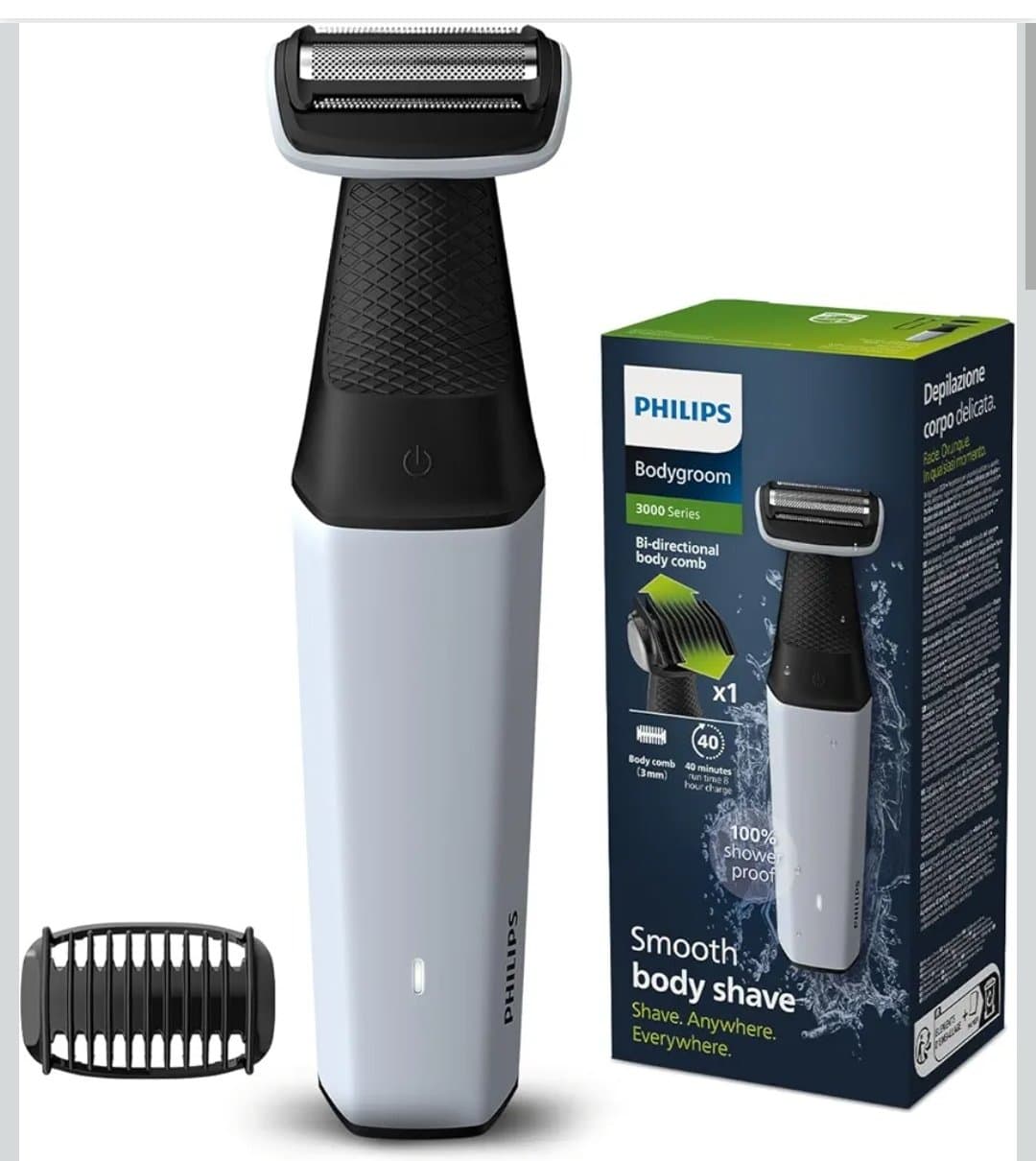 ماشین اصلاح بدن فیلیپس سری ۳۰۰۰ مدل BG3007/01 اصل – بادی گروم حرفه‌ای ضد آب با شانه ۳ میلی‌متری