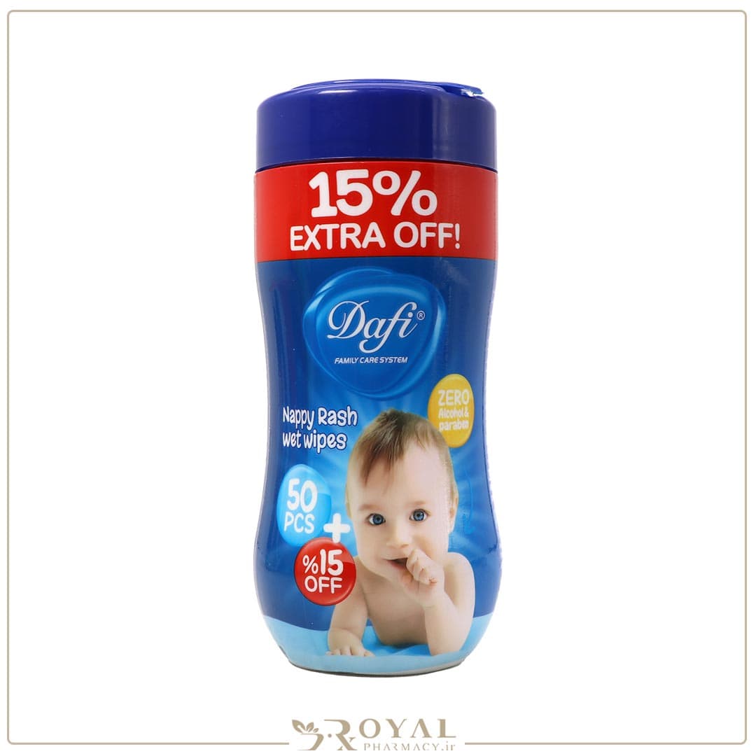 دستمال مرطوب پاک کننده کودک مناسب برای التهاب و سوختگی کمر باريک اکسترا 50 عددی ـ دافی — تصویر ۳
