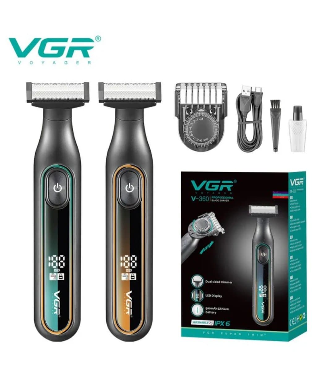 ماشین اصلاح صورت و بدن وی‌جی‌آر مدل V-360 اورجینال | اصلاح دقیق با نمایشگر دیجیتال ضد آب IPX6