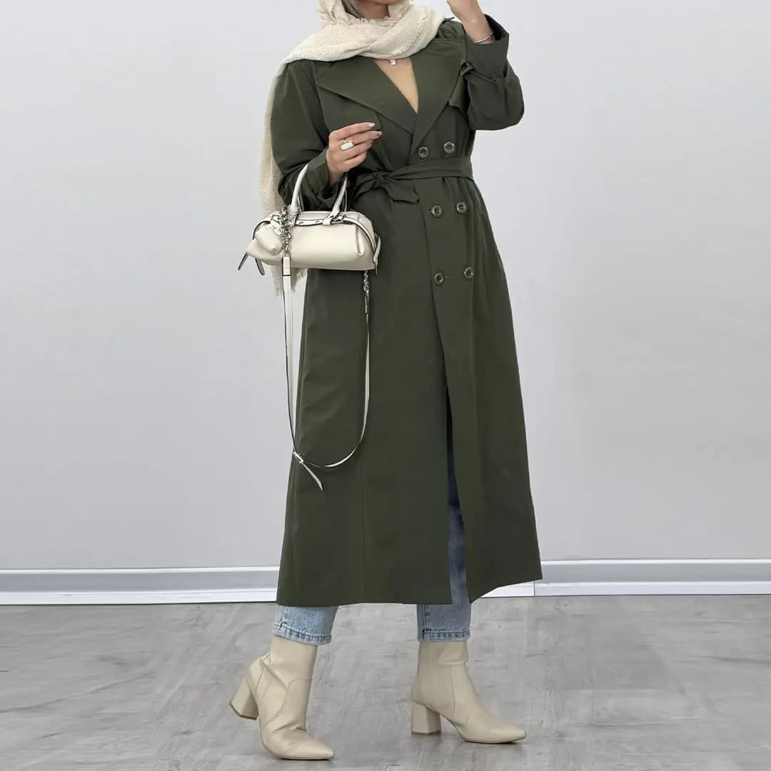 ترنچ کت ( بارونی) بلند زنانه — تصویر ۹