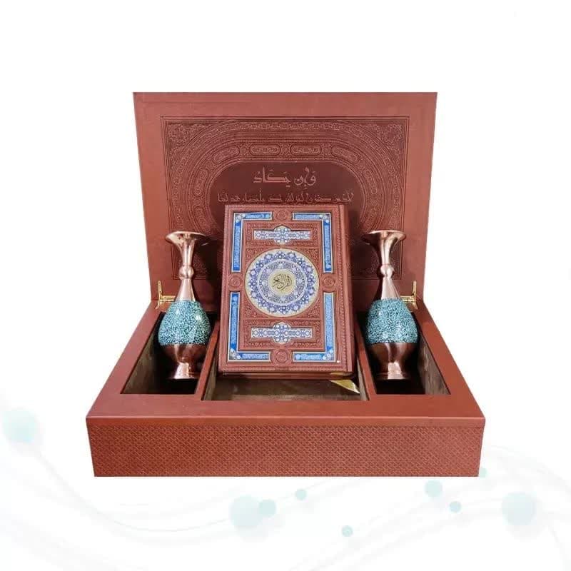 ست قرآن وزیری معطر بدون ترجمه با 2گلدان فیروزه نفیس و کادویی